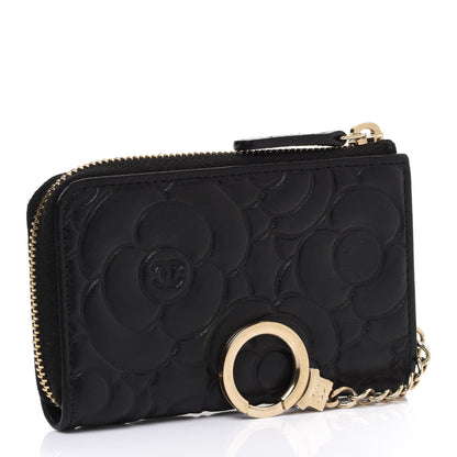 Chanel Caviar Camellia Embossed Key Holder Case Black 3 of 8