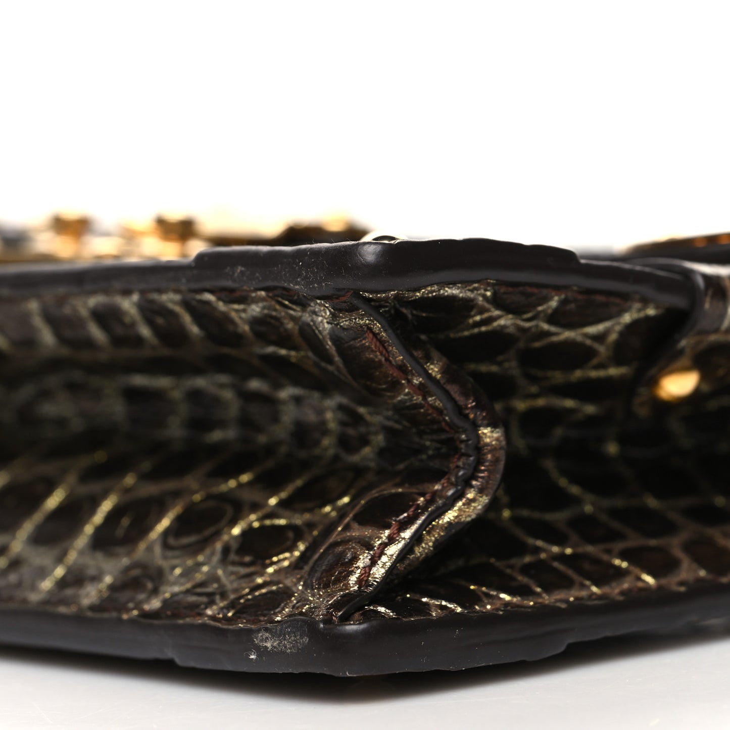 Crocodile Trunk Chain Wallet Gold Black