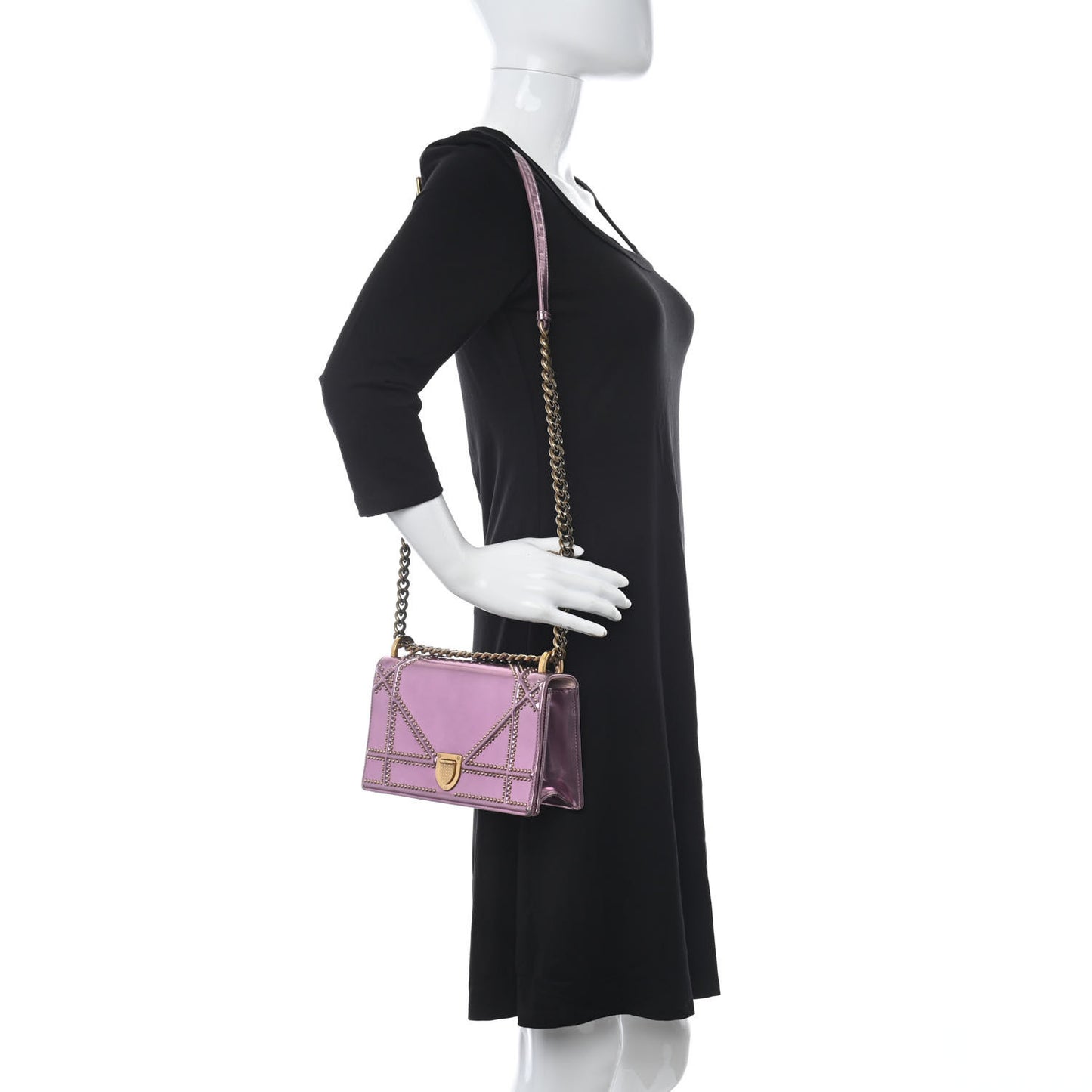 Metallic Patent Studded Small Diorama Flap Bag Pink