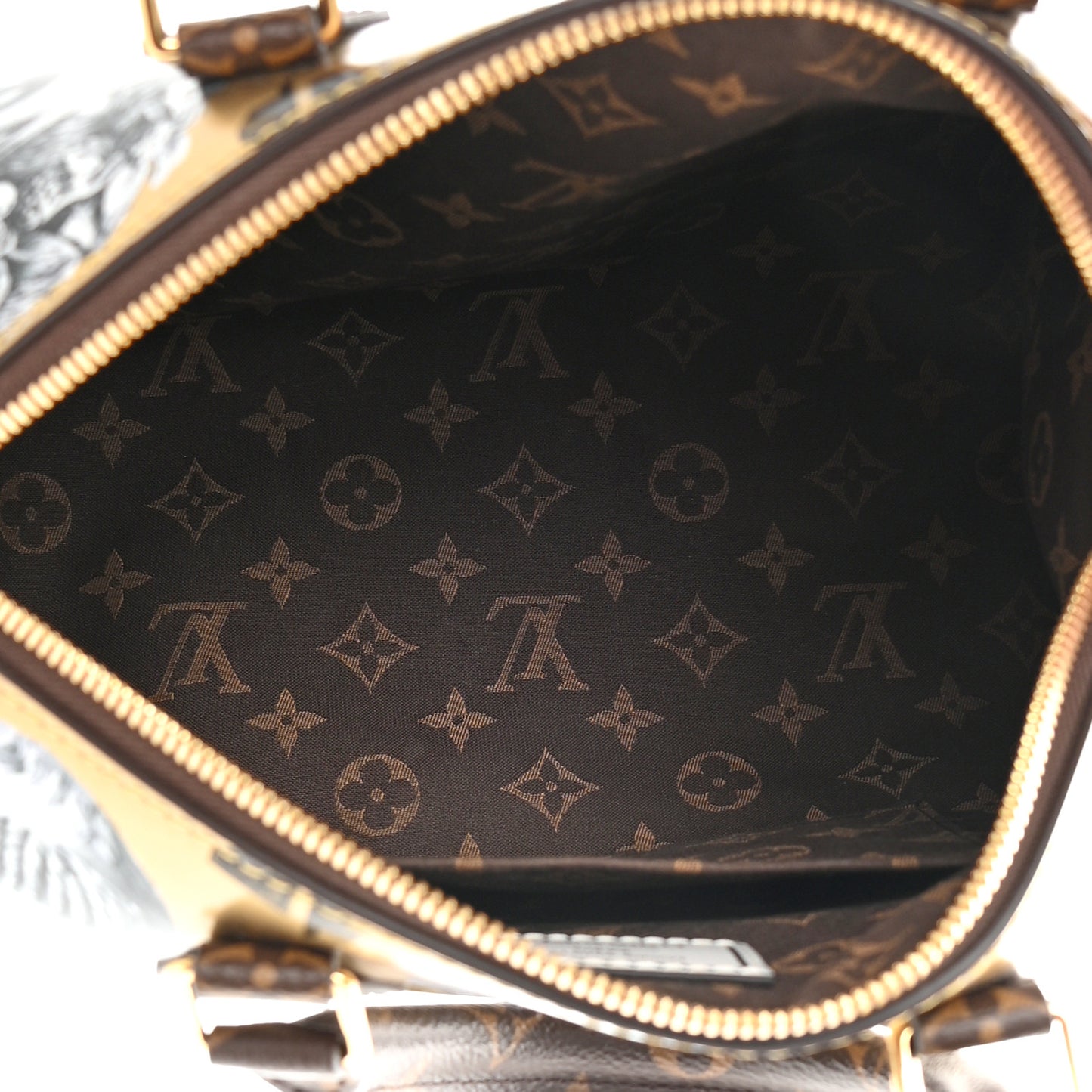 X FORNASETTI Calfskin Fornasetti Speedy Bandouliere 25 Gold
