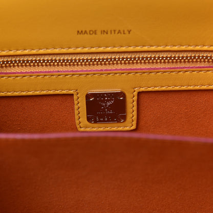 MCM Visetos Calfskin Small Patricia Crossbody Bag Cognac White 7 of 9