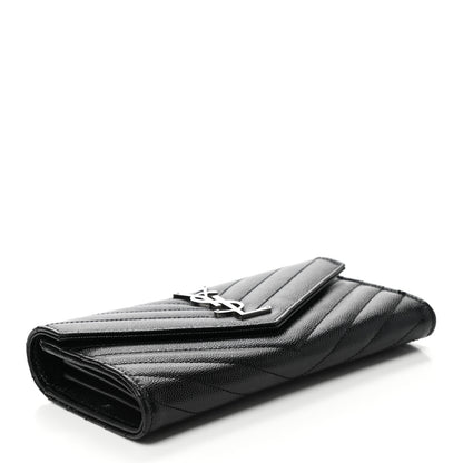 Saint Laurent Grain De Poudre Matelasse Chevron Monogram Flap Wallet Black 4 of 8