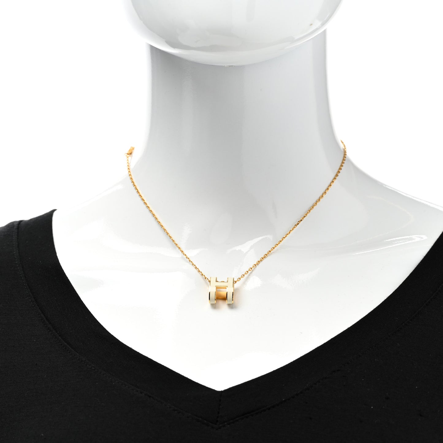 Lacquered Gold Pop H Pendant Necklace White