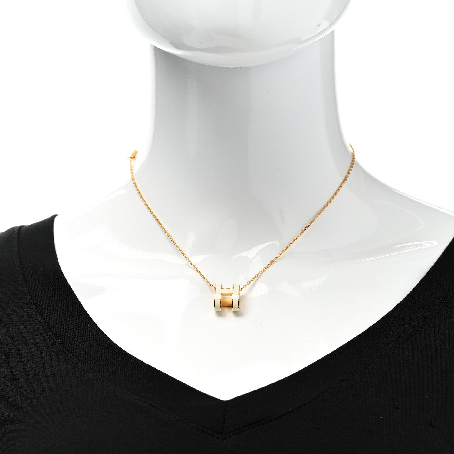 Hermes Lacquered Gold Pop H Pendant Necklace White 2 of 6