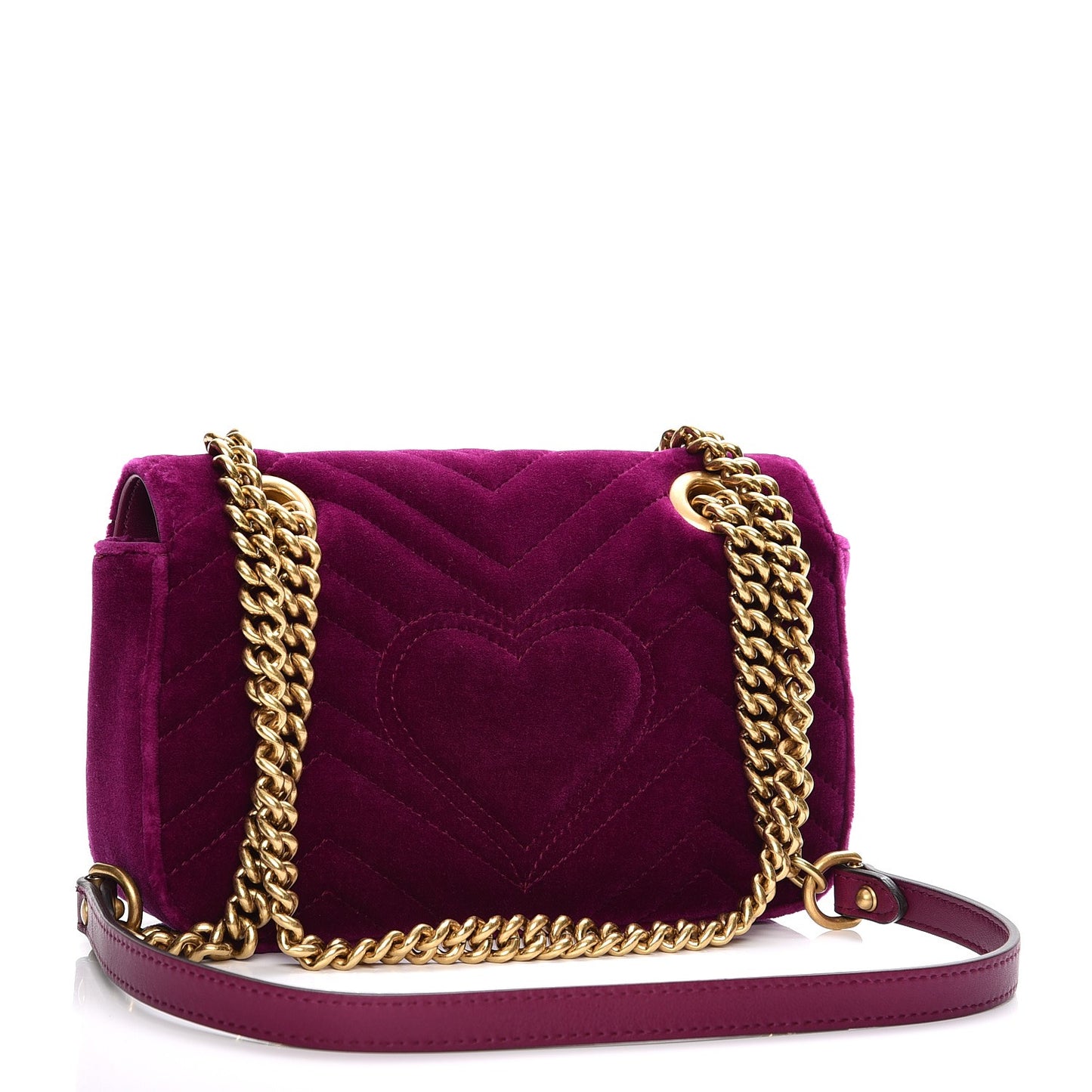 Velvet Matelasse Mini GG Marmont Shoulder Bag Fuchsia Violet Cyclamen