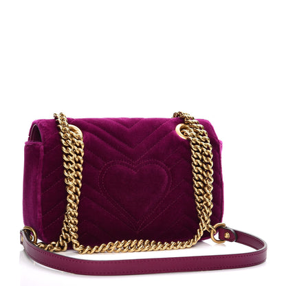 Gucci Velvet Matelasse Mini GG Marmont Shoulder Bag Fuchsia Violet Cyclamen 3 of 10