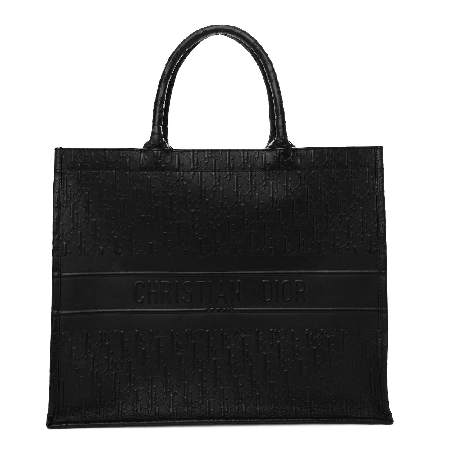 Oblique Calfskin Embossed Large Book Tote Black