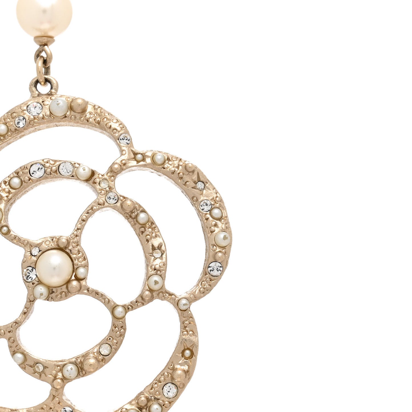 Crystal Pearl CC Camellia Long Necklace Gold