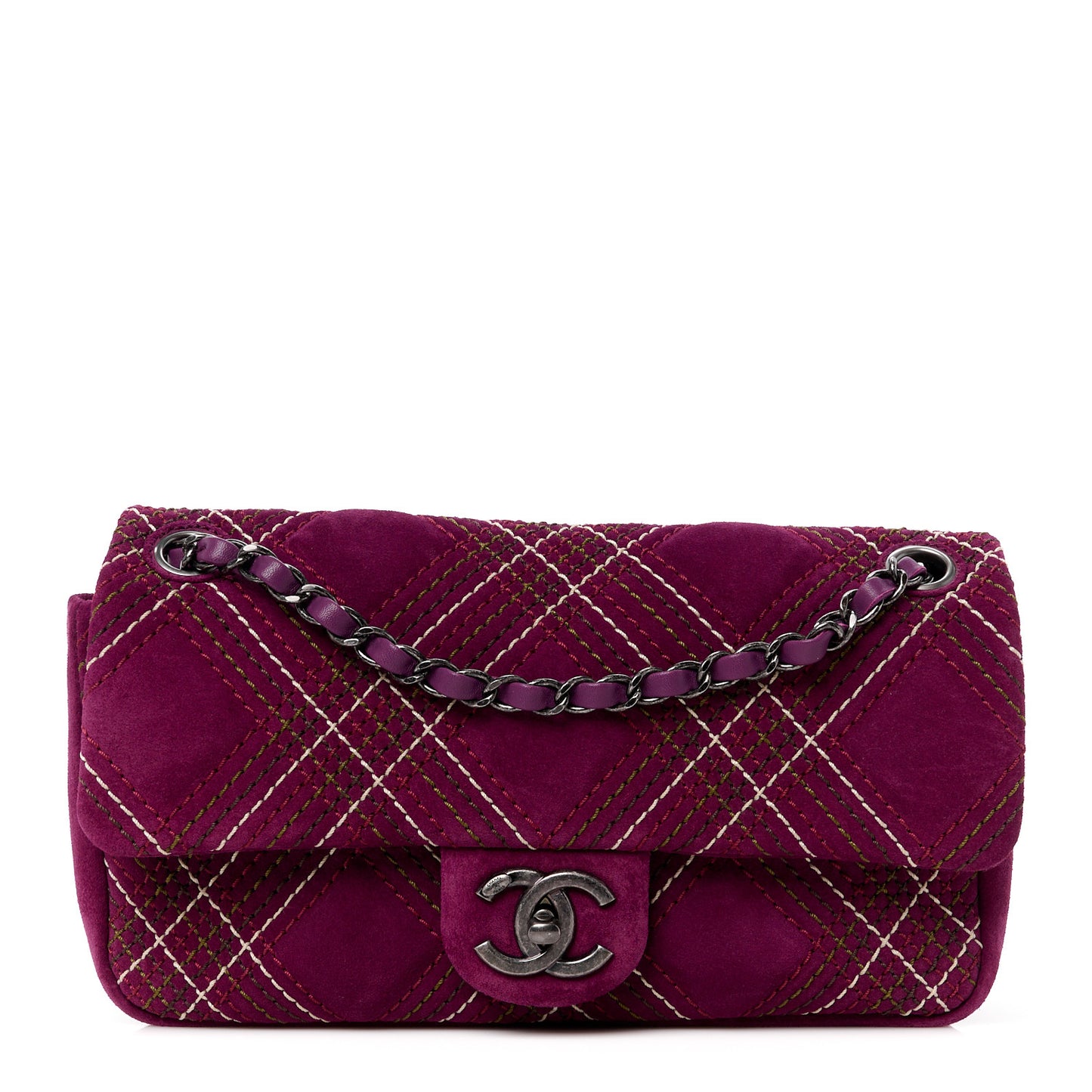 Suede Stitched Medium Saltire Single Flap Purple
