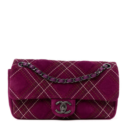 Chanel Suede Stitched Medium Saltire Single Flap Purple 1 of 11