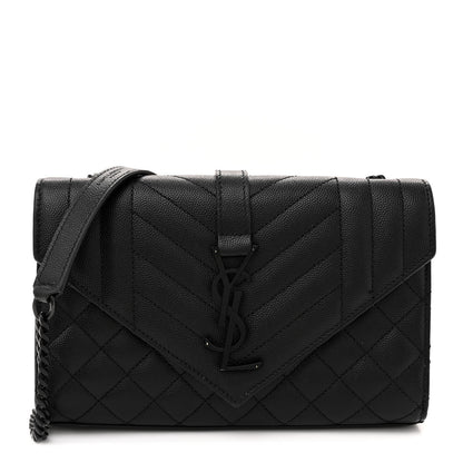 Saint Laurent Grain De Poudre Textured Mixed Matelasse Triquilt Small Monogram Monochrome Satchel Black 1 of 12