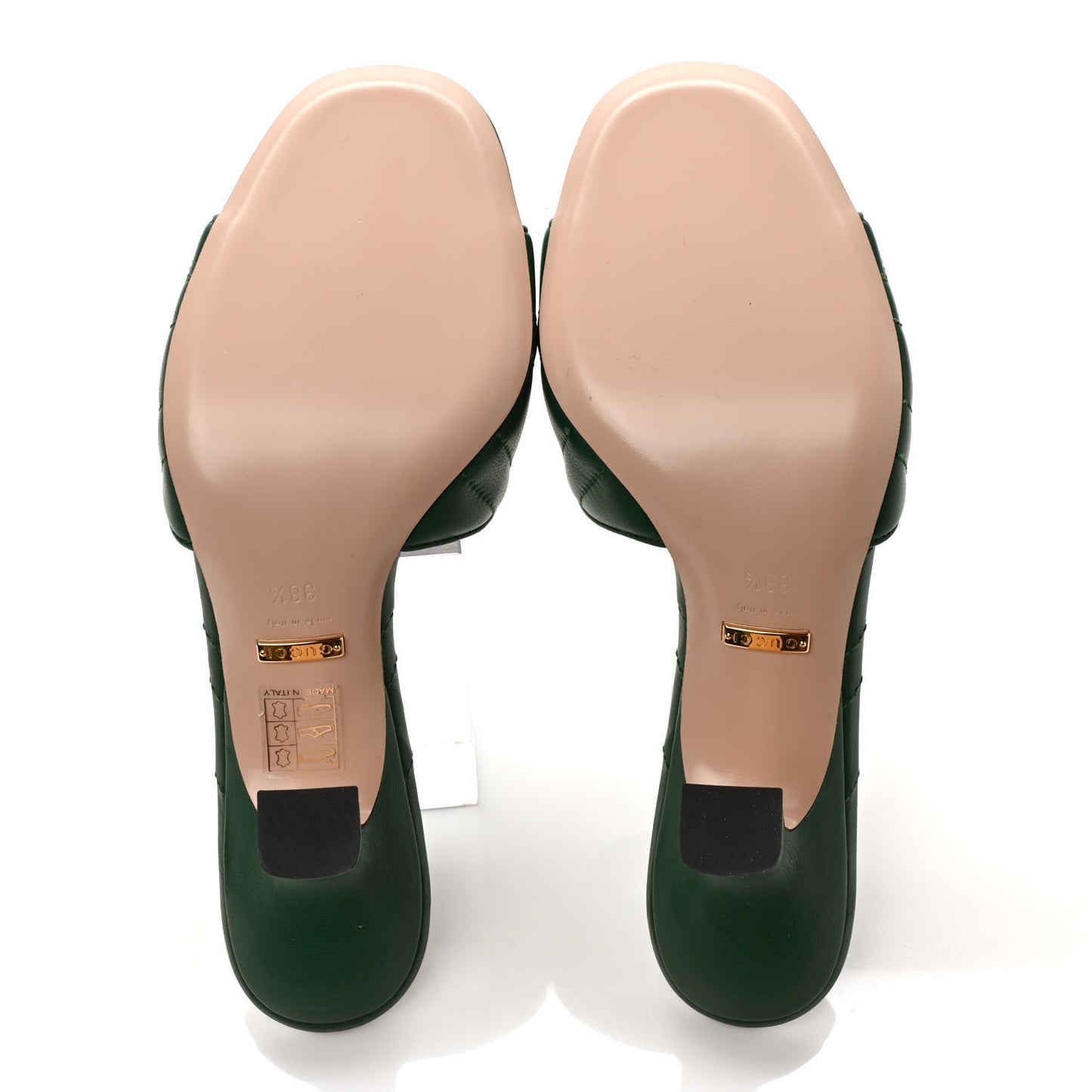Nappa Matelasse GG Marmont 75mm Slide Sandals 38.5 Emerald