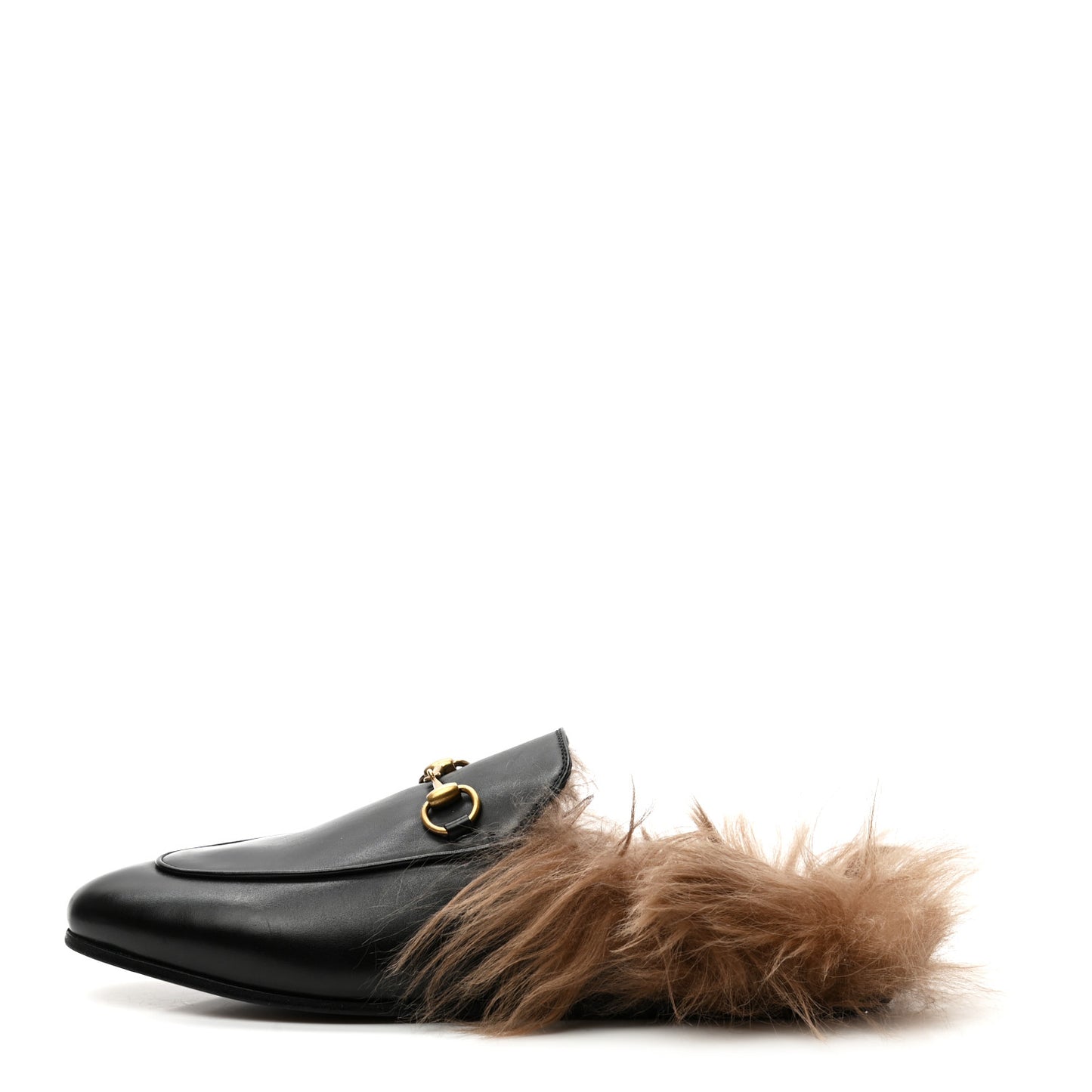 Calfskin Fur Womens Princetown Slippers 38.5 Black