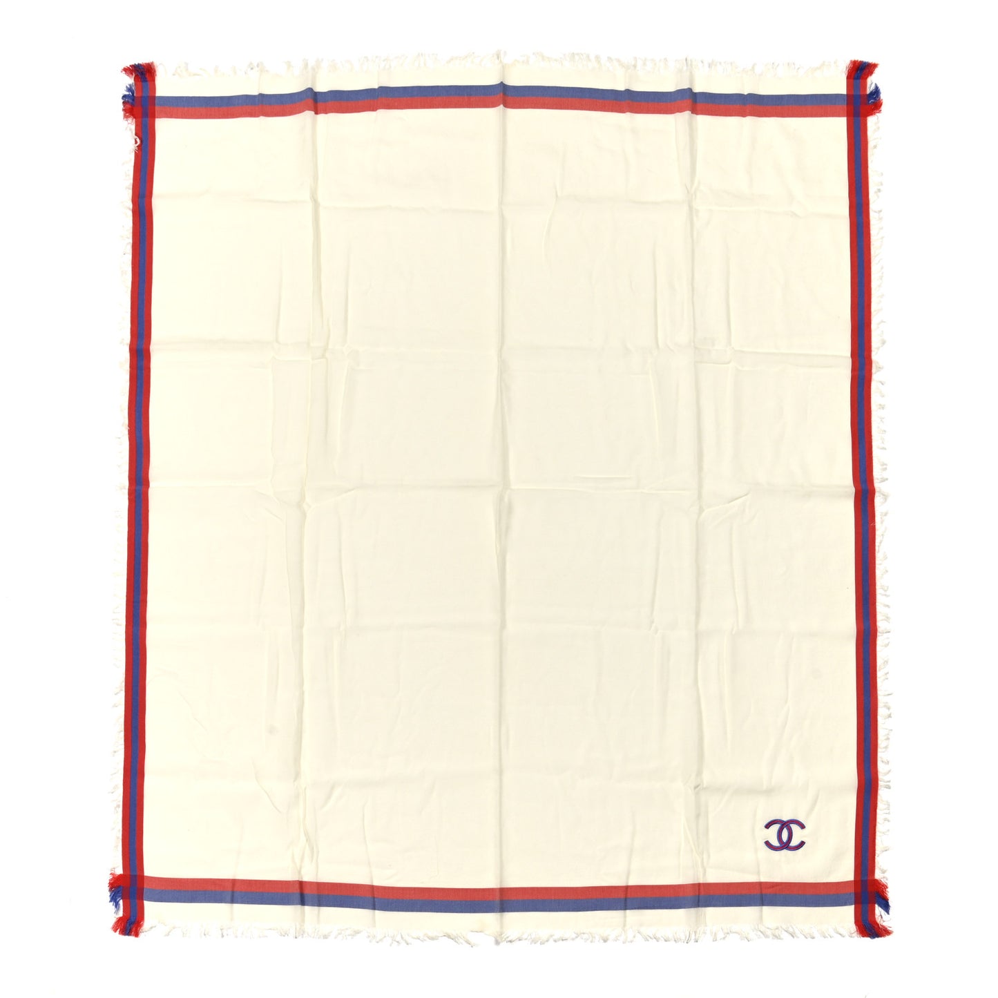 Cotton Silk CC Square Fringe Scarf White