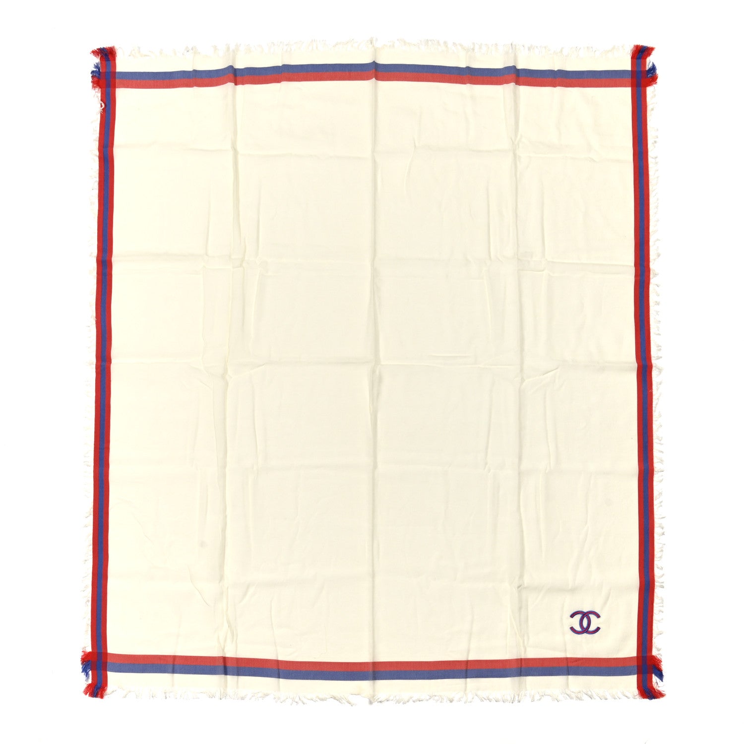 Chanel Cotton Silk CC Square Fringe Scarf White 1 of 3
