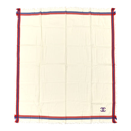 Chanel Cotton Silk CC Square Fringe Scarf White 1 of 3