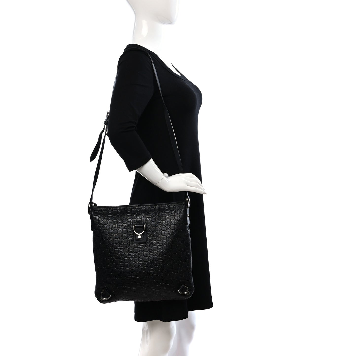 Calfskin Horsebit Embossed Abbey Messenger Black