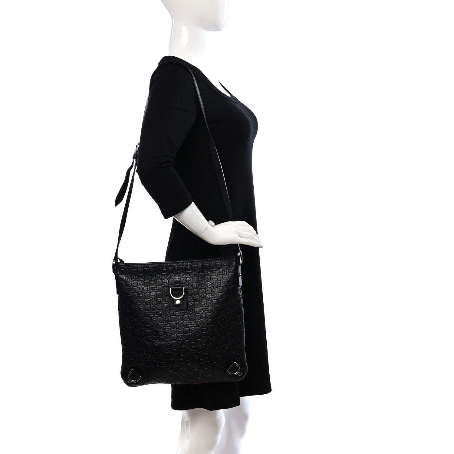 Gucci Calfskin Horsebit Embossed Abbey Messenger Black 2 of 9