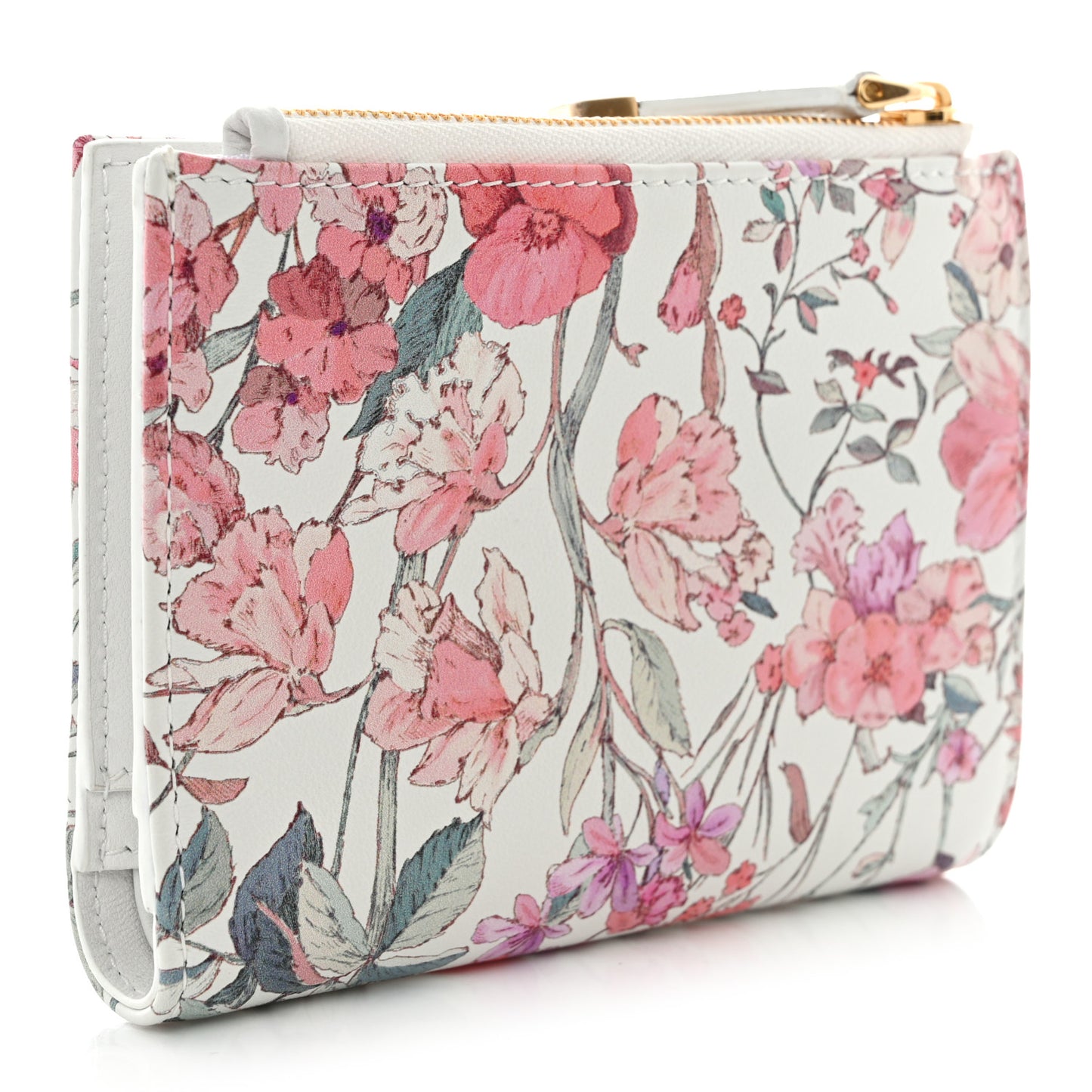 Calfskin Floral Printed Dahlia Wallet White Multicolor