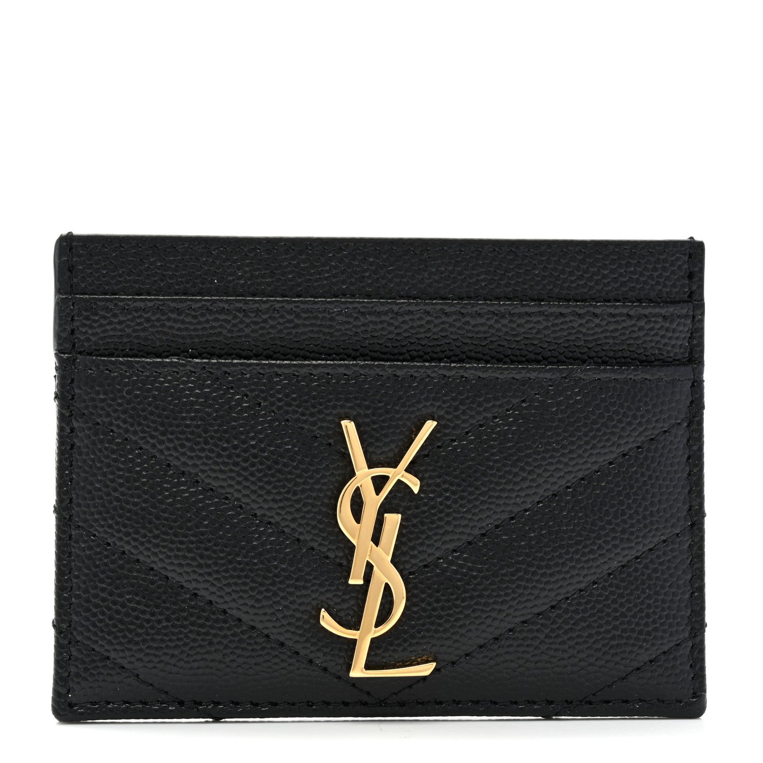Saint Laurent Grain De Poudre Matelasse Chevron Monogram Credit Card Case Black 1 of 8