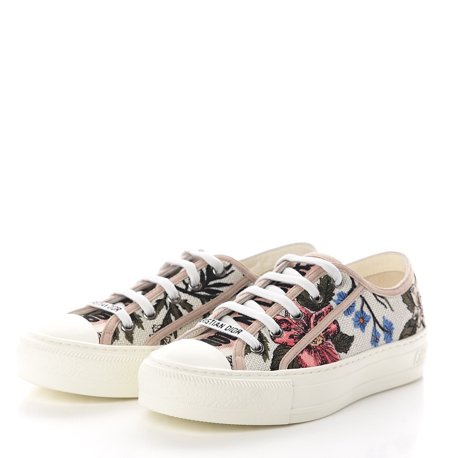 Christian Dior Cotton Rosa Mutabilis Embroidered Womens Walk'N'Dior Low Top Sneakers 35 Beige Multicolor 3 of 7