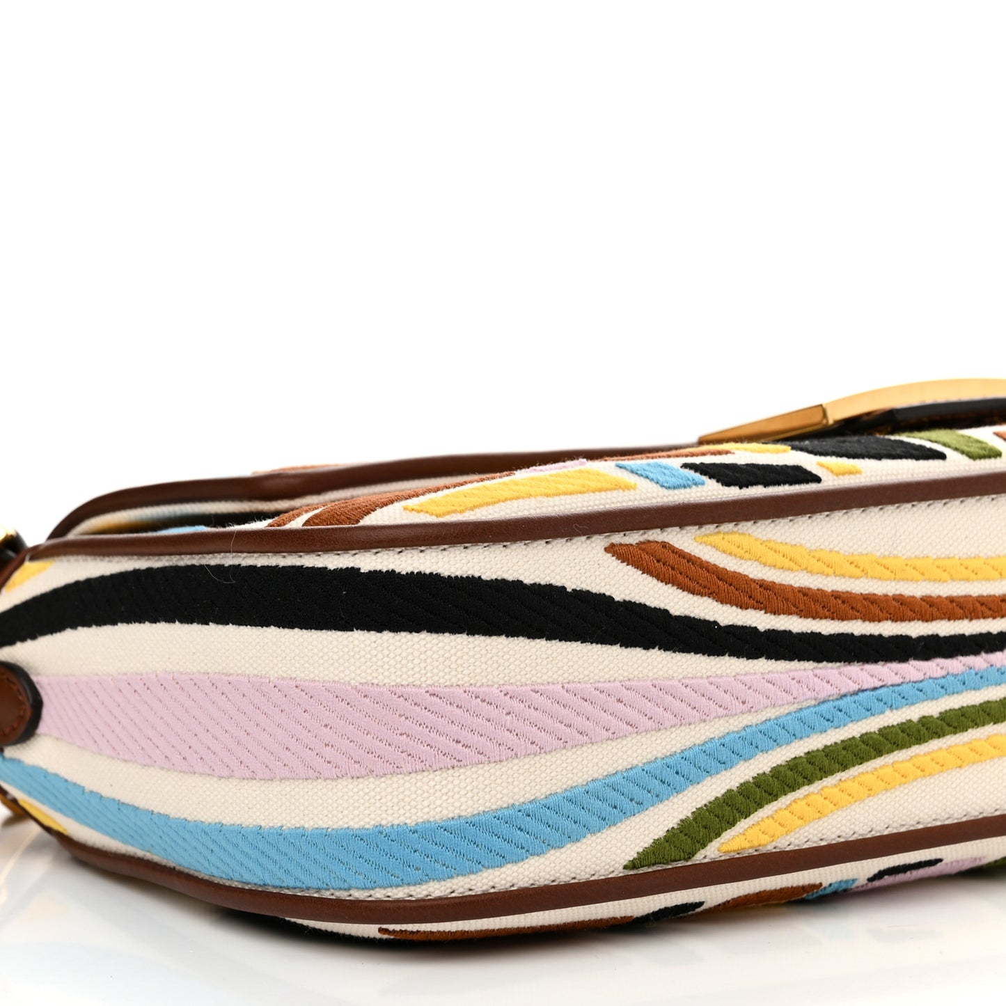 X SARA COLEMAN Canvas Vitello King Seta FF Fish Eye Embroidered Baguette Grezzo Multicolor Ghianda