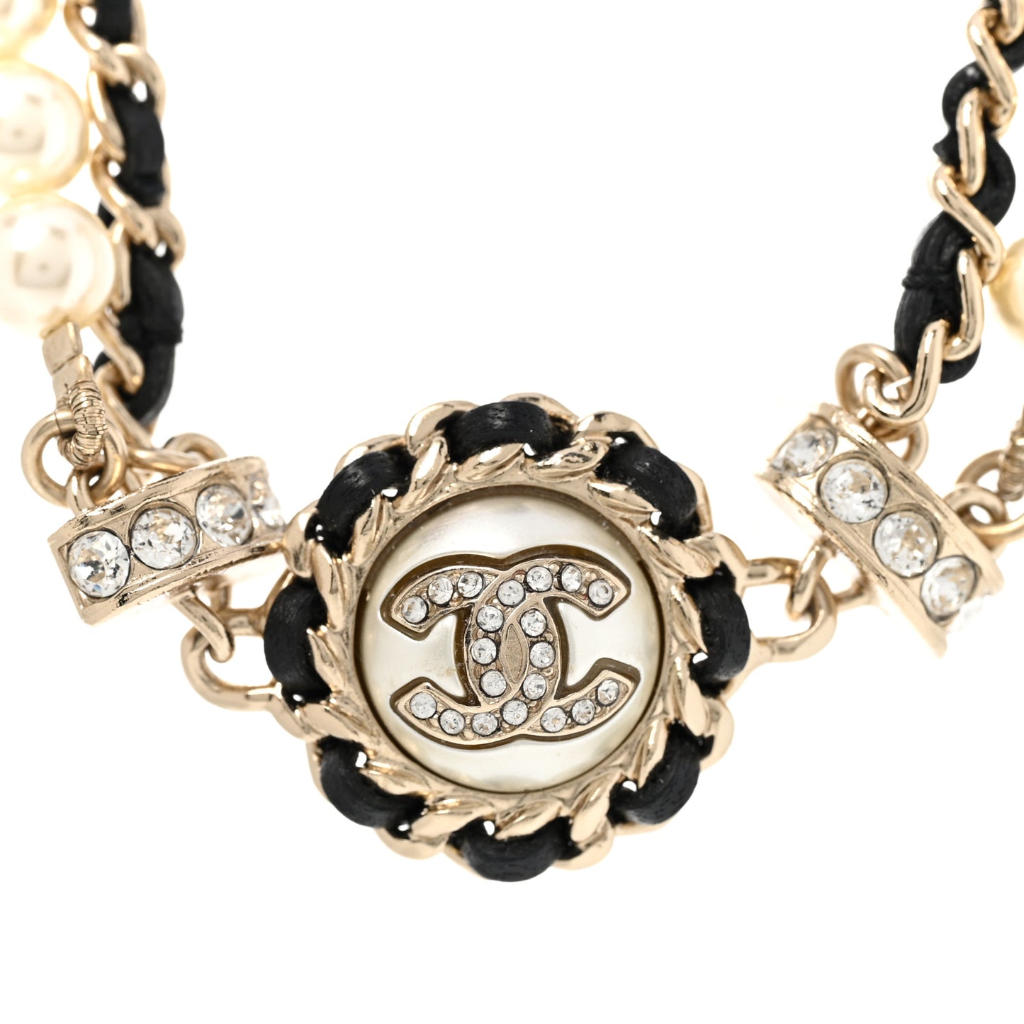 Pearl Crystal Lambskin CC Choker Gold Black