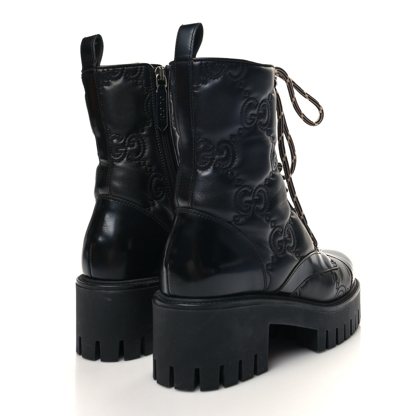 Cordovan Lux Nappa GG Matelasse Lace Up 60mm Combat Boots 36.5 Black