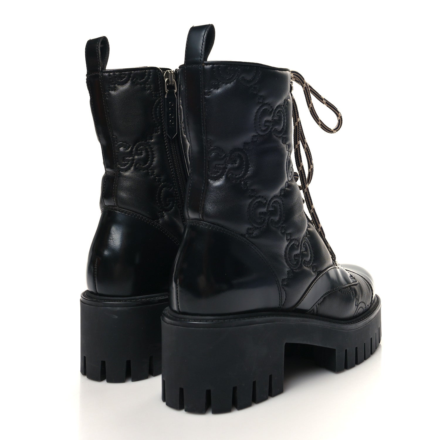 Gucci Cordovan Lux Nappa GG Matelasse Lace Up 60mm Combat Boots 36.5 Black 4 of 8