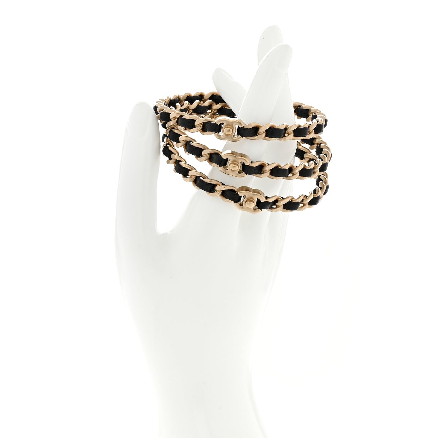 Lambskin Chain Turnlock CC Bangle Set of 3 Black