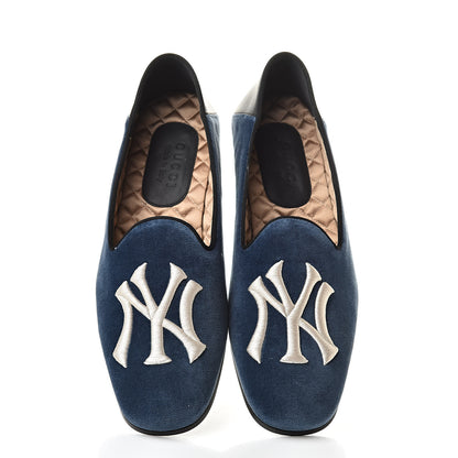 Gucci X MLB Velvet NY Yankees Embroidered Mens Loafers 8 Zaffre Black 5 of 10