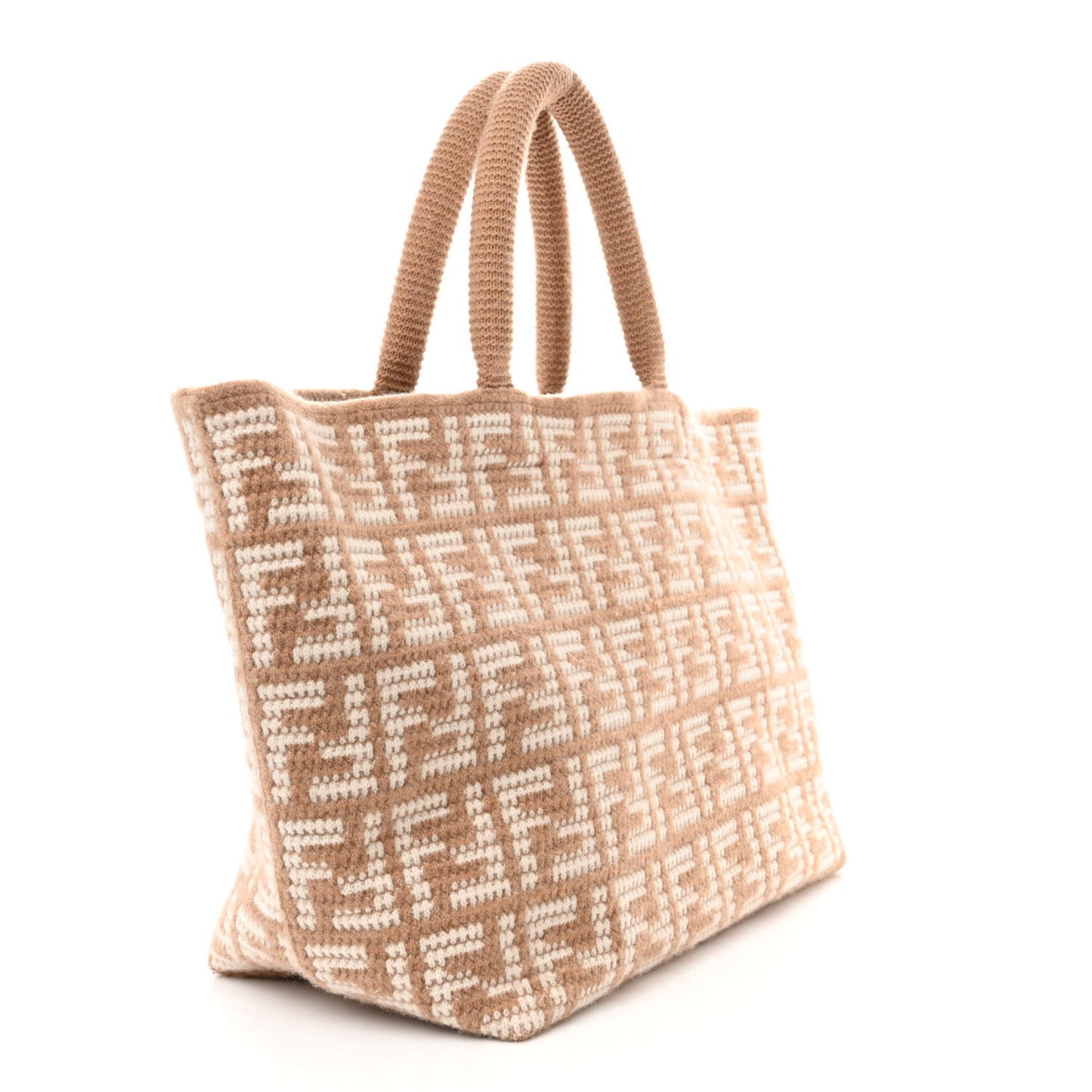 Cashmere Knit FF Large Shopper Tote Cammello