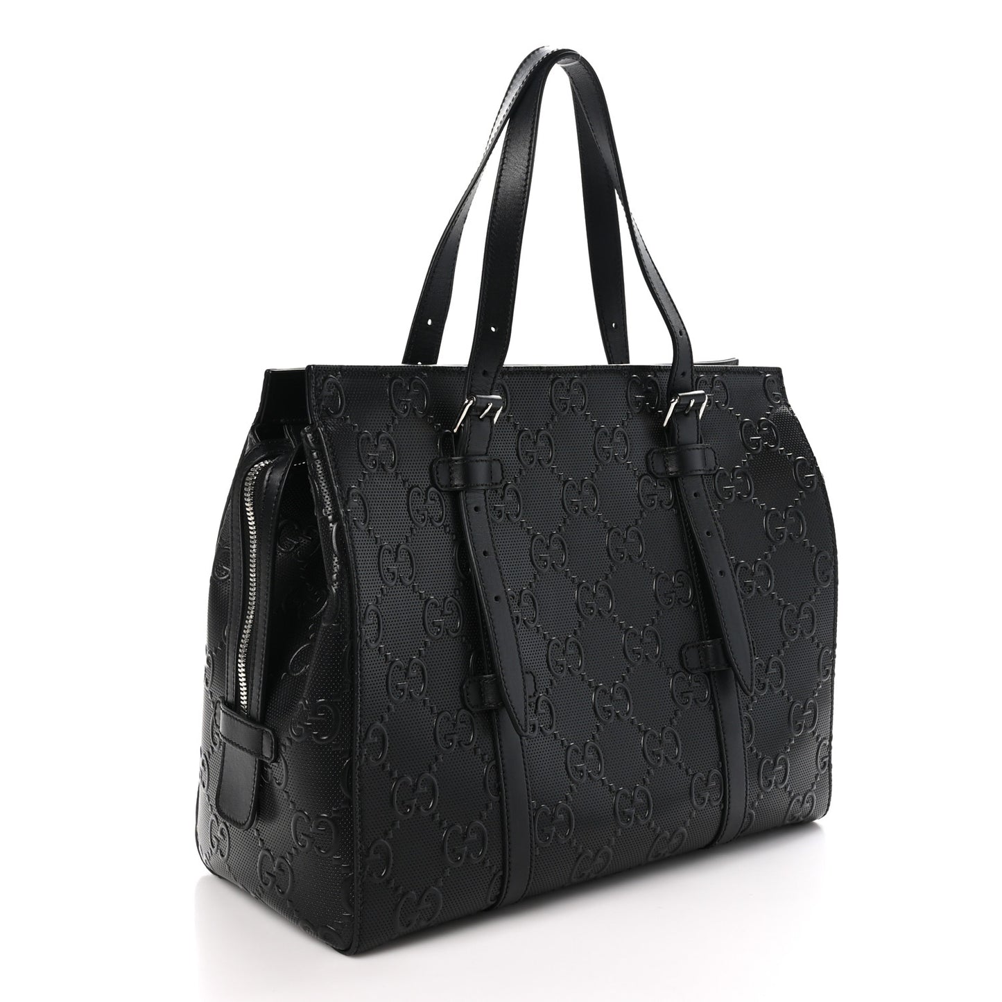 Calfskin GG Tennis Embossed Tote Bag Black