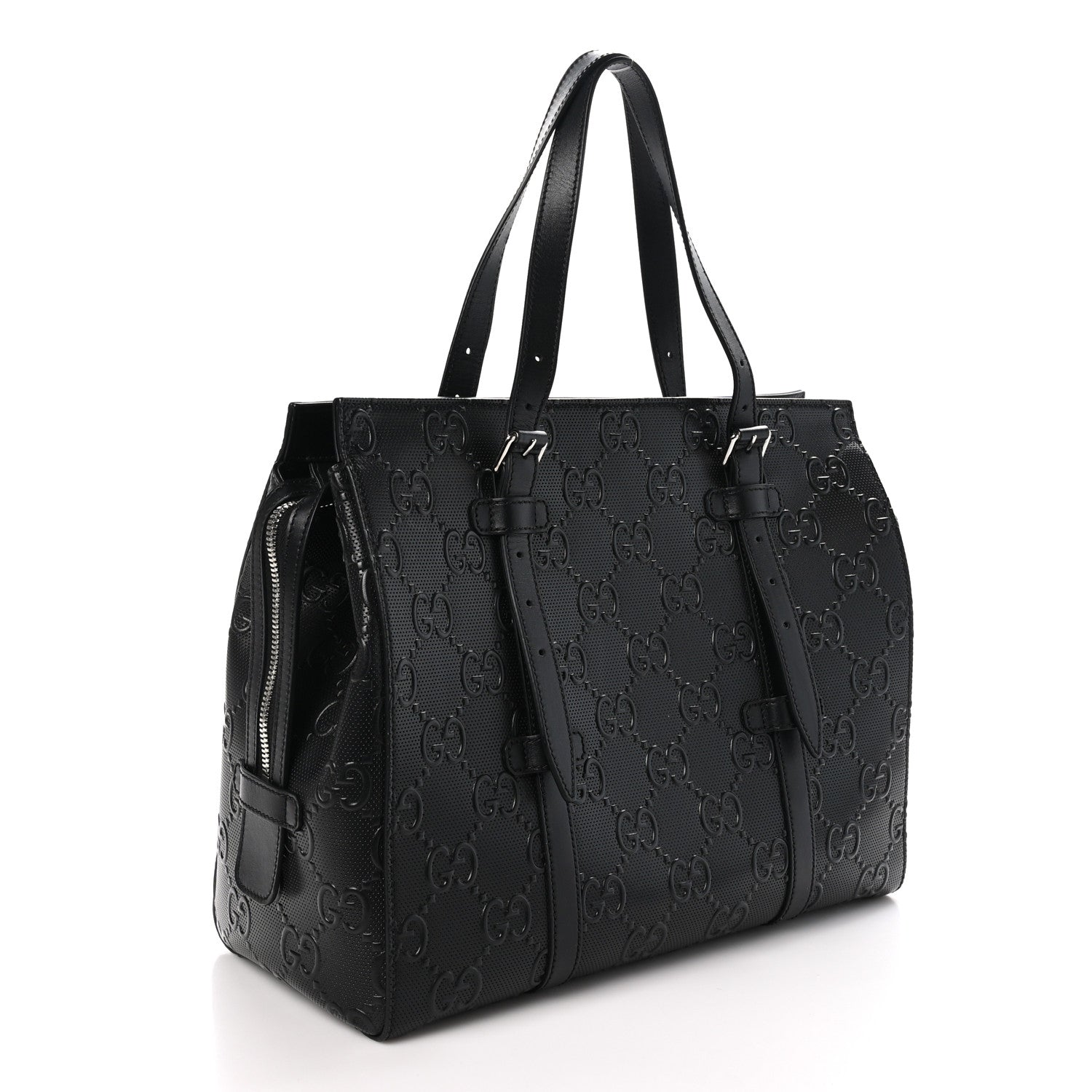 Gucci Calfskin GG Tennis Embossed Tote Bag Black 3 of 10