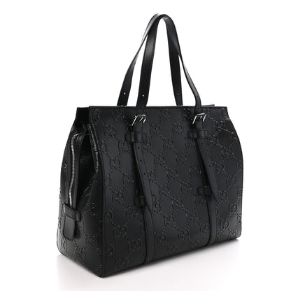 Gucci Calfskin GG Tennis Embossed Tote Bag Black 3 of 10