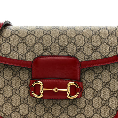 Gucci GG Supreme Monogram Azalea Calfskin Horsebit 1955 Shoulder Bag Beige Ebony New Cherry Red 9 of 12