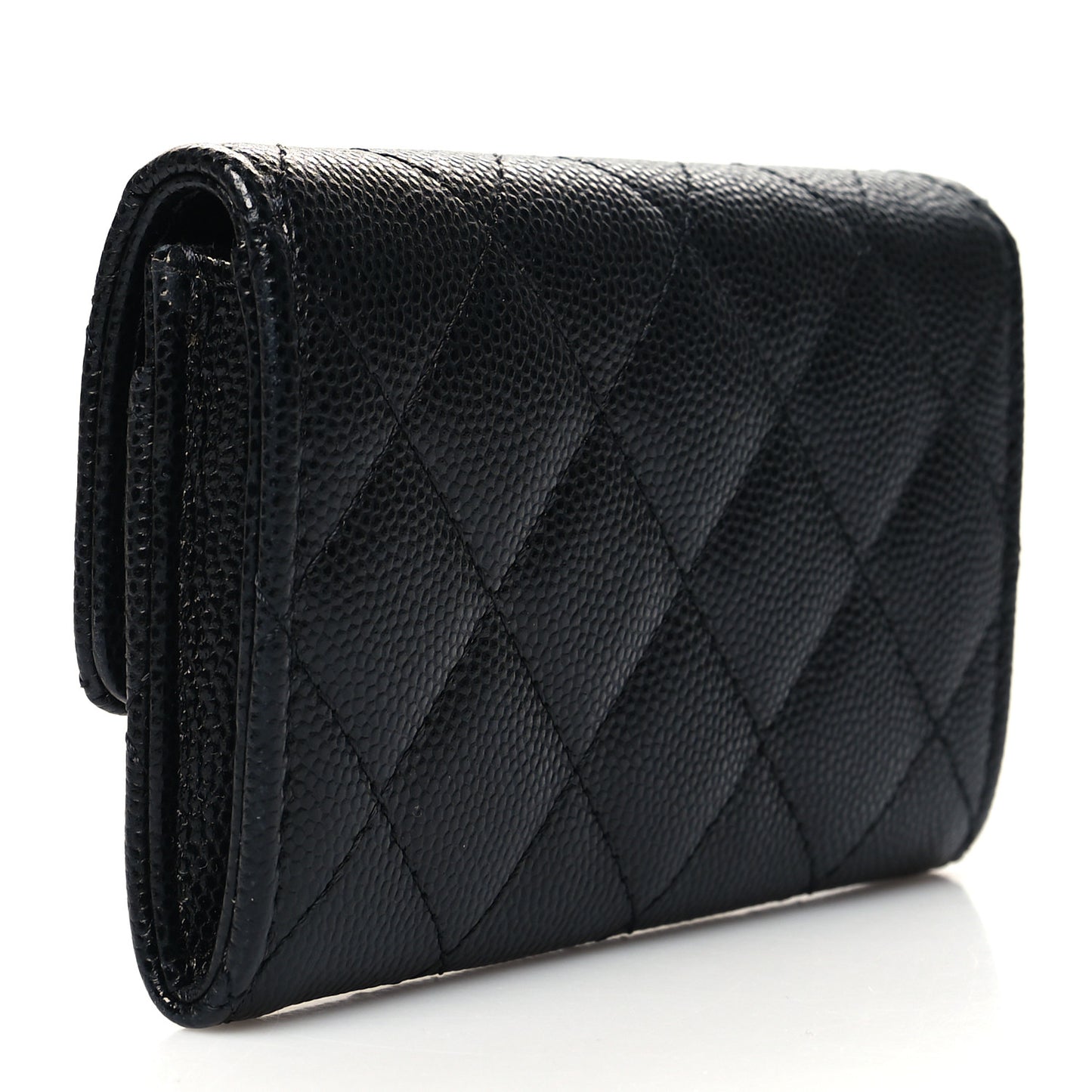 Caviar Quilted Crystal CC Flap Card Holder Black