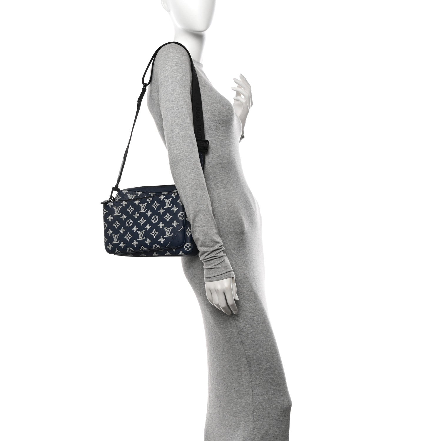 Louis Vuitton Calfskin Monogram Shadow Trio Messenger Navy White 2 of 9