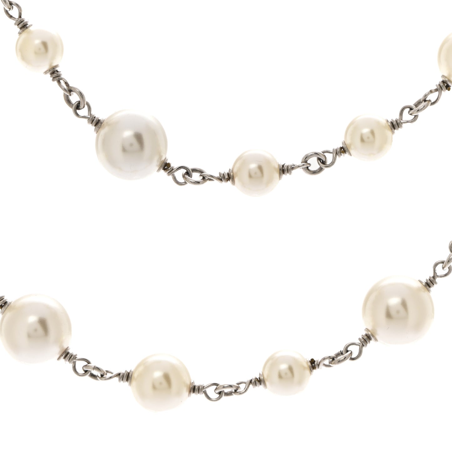 Crystal Pearl CC Long Necklace Silver