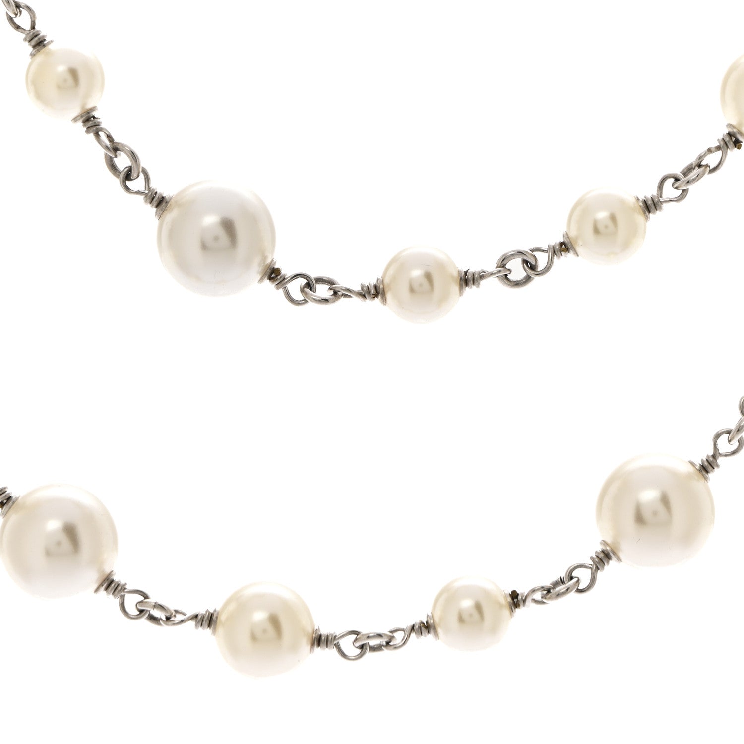 Chanel Crystal Pearl CC Long Necklace Silver 4 of 7