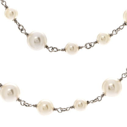 Chanel Crystal Pearl CC Long Necklace Silver 4 of 7