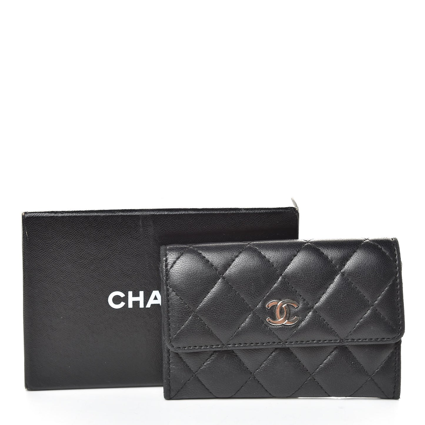Lambskin Quilted Flap Card Holder Black