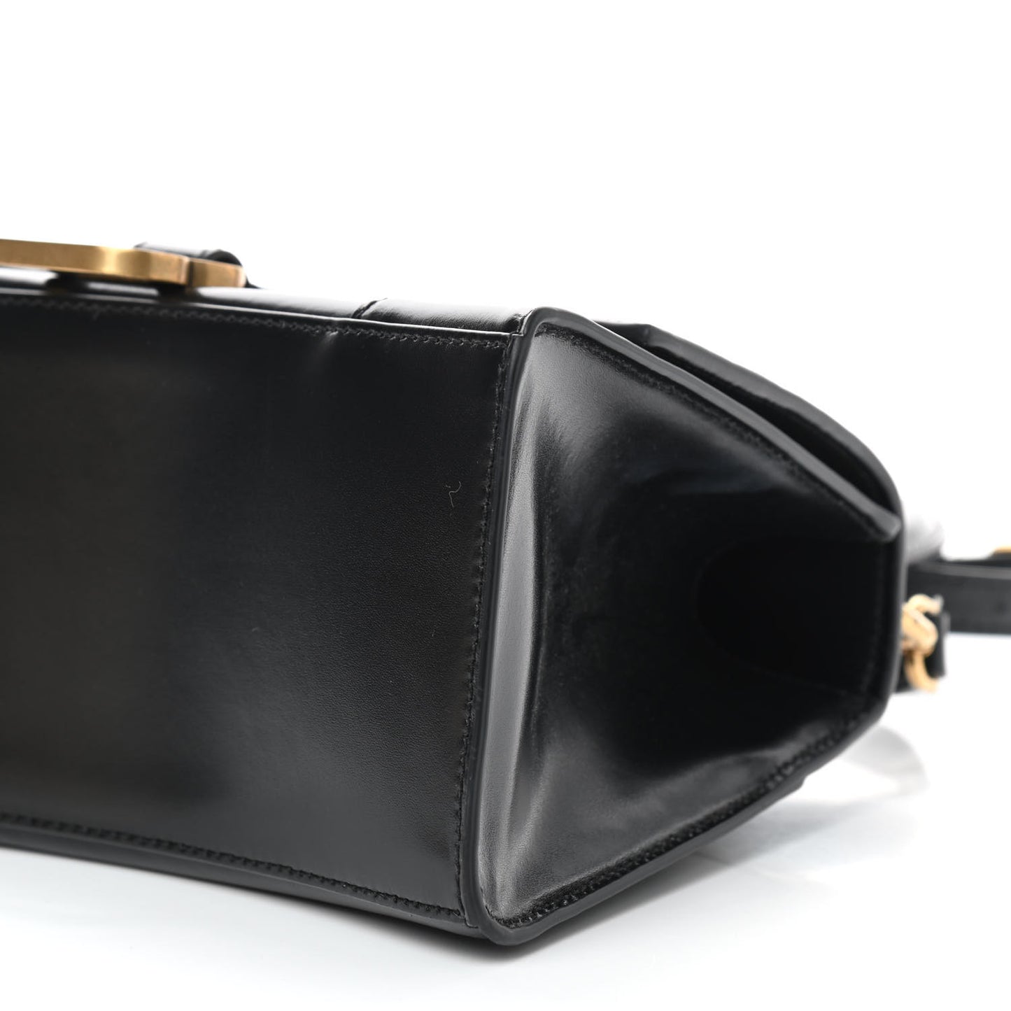 Shiny Box Calfskin Small Hourglass Top Handle Bag Black