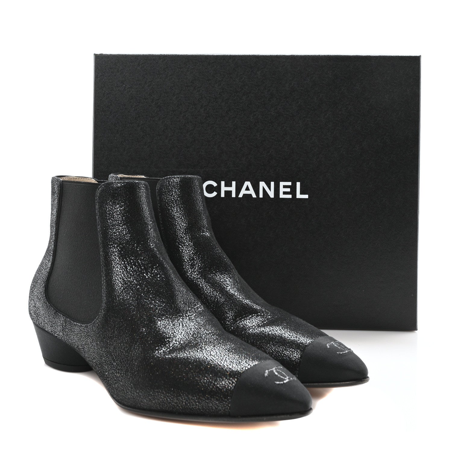 Chanel Goatskin Grosgrain Cap Toe Short Boots 37 Black 9 of 9