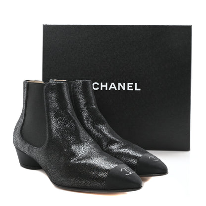 Chanel Goatskin Grosgrain Cap Toe Short Boots 37 Black 9 of 9