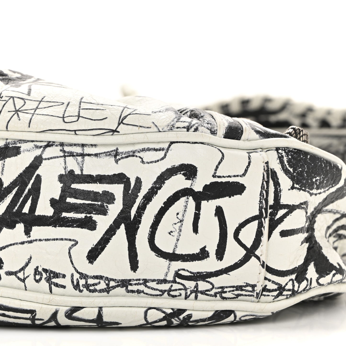Agneau Arena Graffiti Le Cagole Shoulder Bag XS White Black