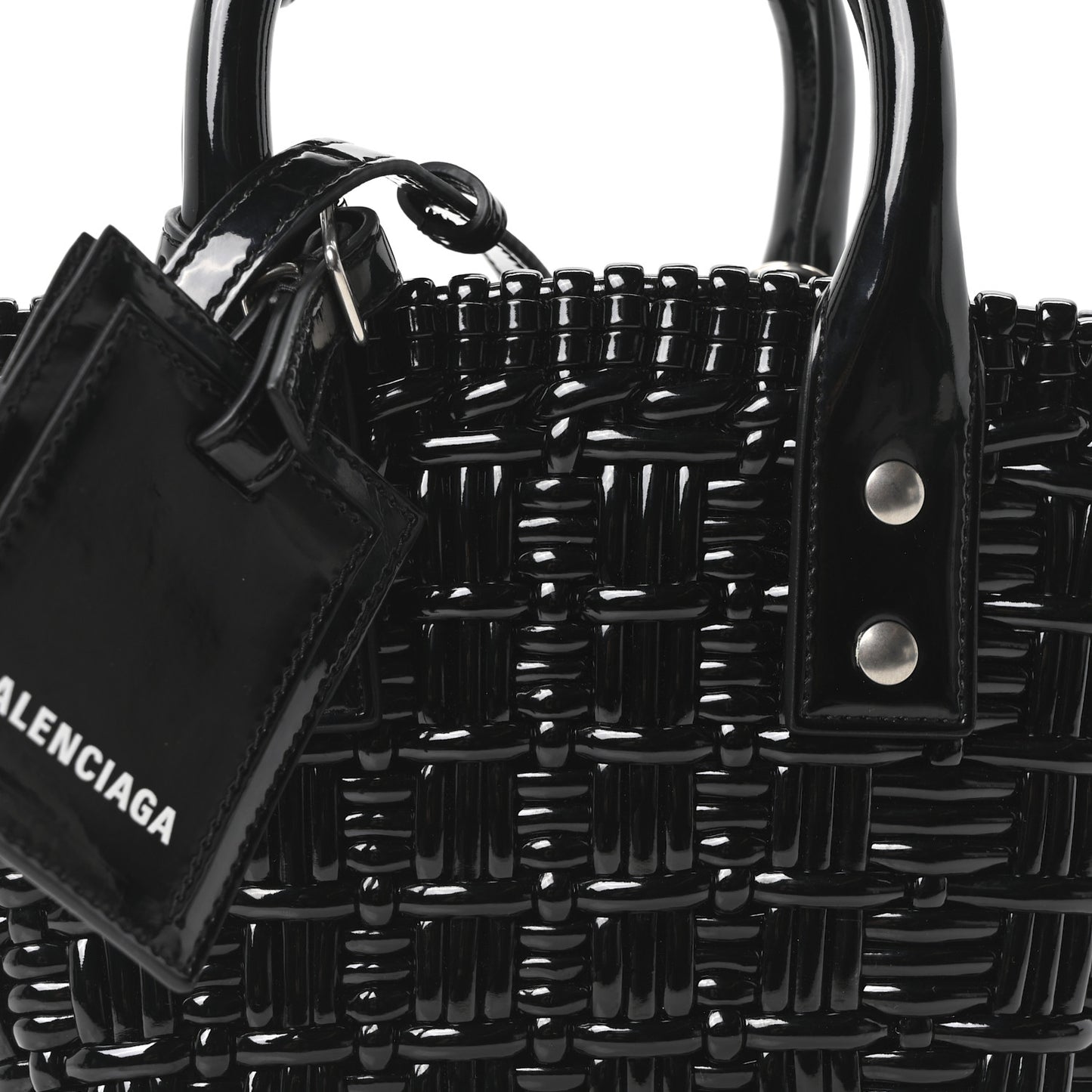 Faux Calfskin Braided Varnished XXS Bistro Basket Black