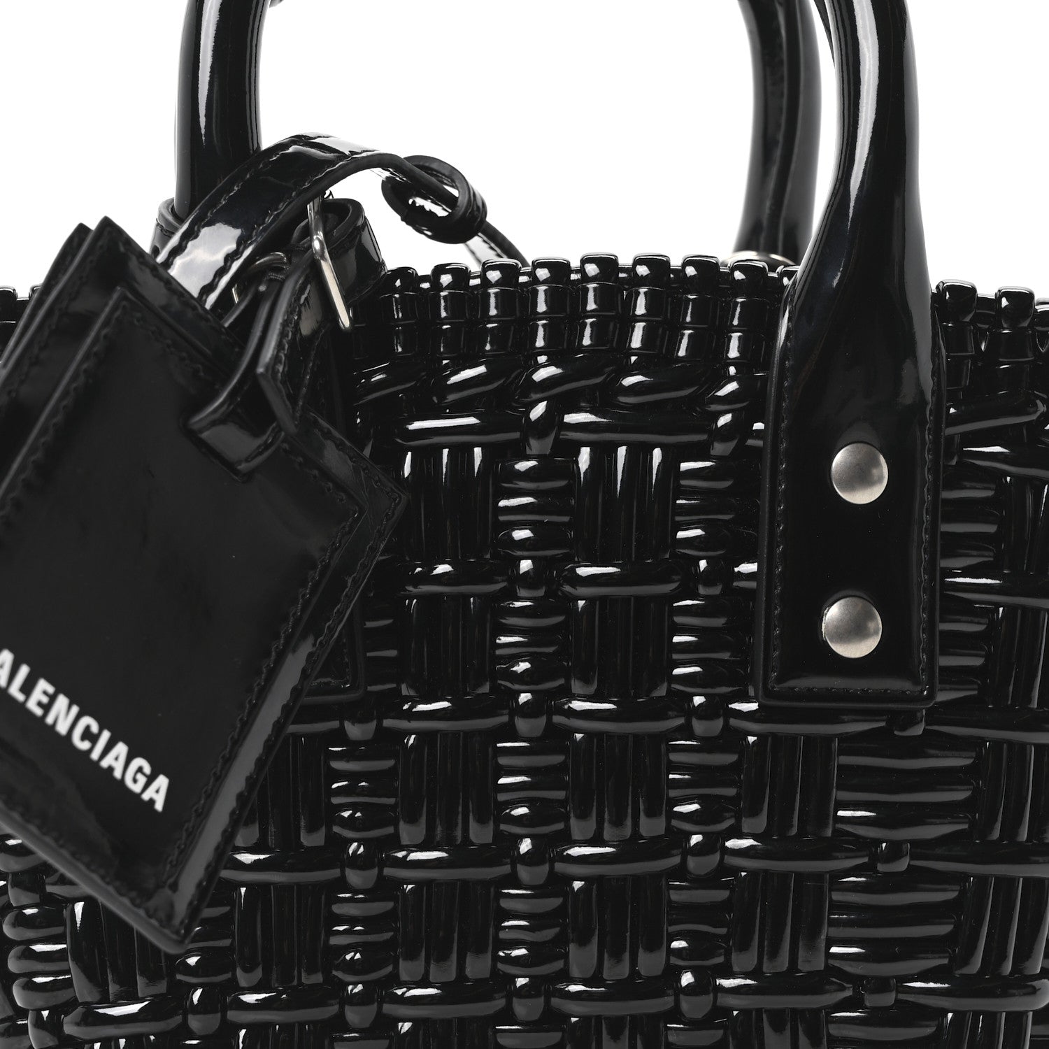 Balenciaga Faux Calfskin Braided Varnished XXS Bistro Basket Black 7 of 9