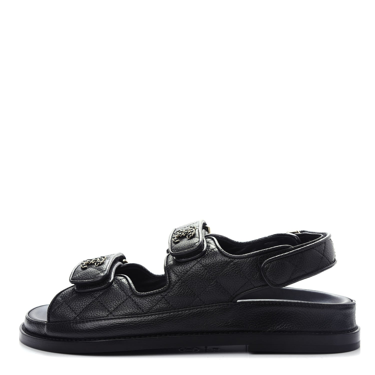Chanel Grained Calfskin Velcro Dad Sandals 36.5 Black 1 of 11