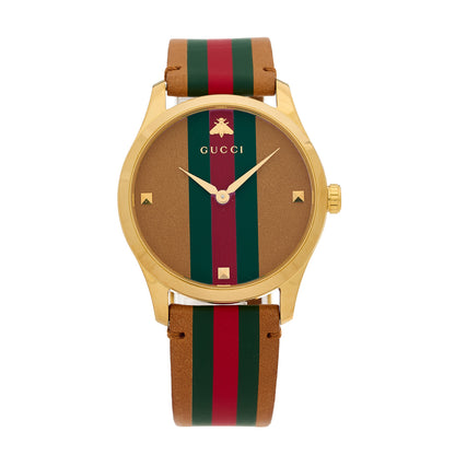 Gucci Stainless Steel Calfskin 38mm G-Timeless Stripe Web Quartz Watch Brown 1 of 4